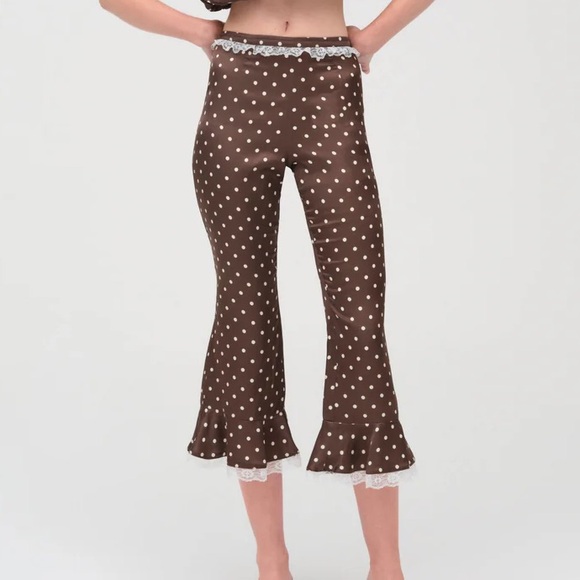 For Love And Lemons Pants - For Love And Lemons Brown Polka Dot Capris